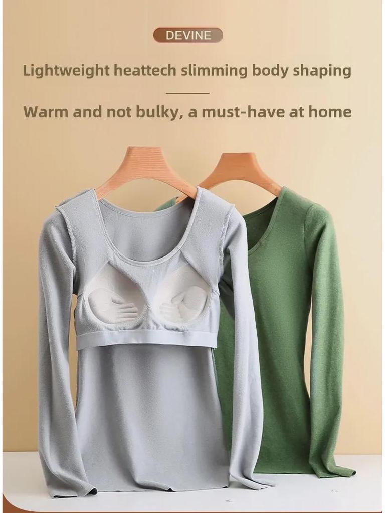 Женское термобелье из немецкого бархата с нагрудными вкладышами: Приталенный крой, плотный бархатный топ с длинными рукавами для осени и зимы