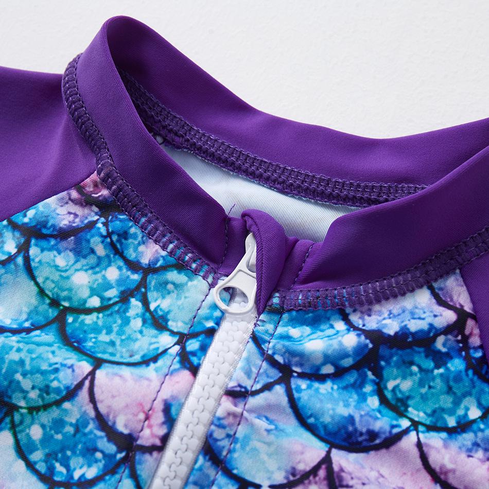 2025 Купальник с длинным рукавом для девочек, цельный, с рисунком рыбьей чешуи и защитой от солнца