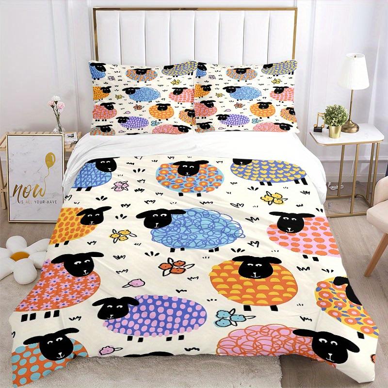 3pcs Sheep Pattern Bedding Set, Breathable and Soft, Suitable for Bedroom Decor (1*Duvet Cover + 1/2*Pillowcases, No Core) yy250821114
