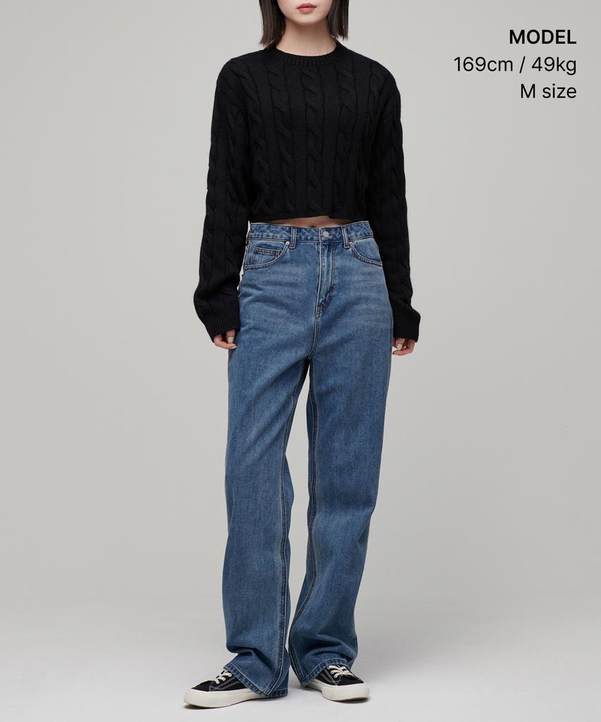 MUSINSA STANDARD WOMAN Women'S Angora Blend Cable Crop Knit [Black]