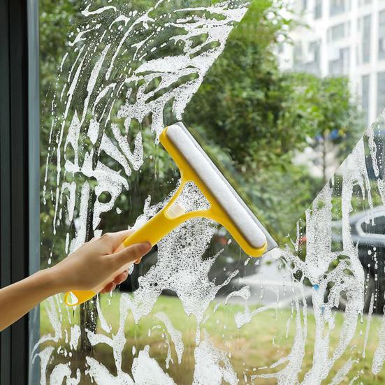 2Pcs 3-in-1 Window Cleaning Scraper with Sprayer Ergonomic Handle Built-in Spray Bottle Cleaning Brush Glass Cleaner Tool