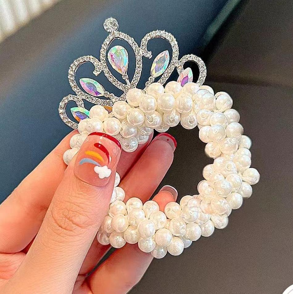 New Fashion Pearl Crown Princess Cute Kids Elastic Hair Bands Children Hair Ties Girls Hair Accessories Baby Headwear
