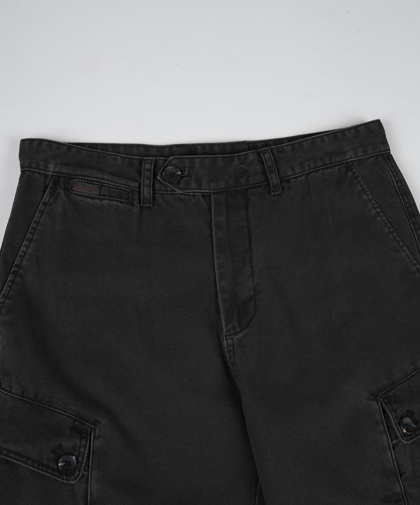 BIRBANTE Garment-Washed Cargo Chino Pants - Black