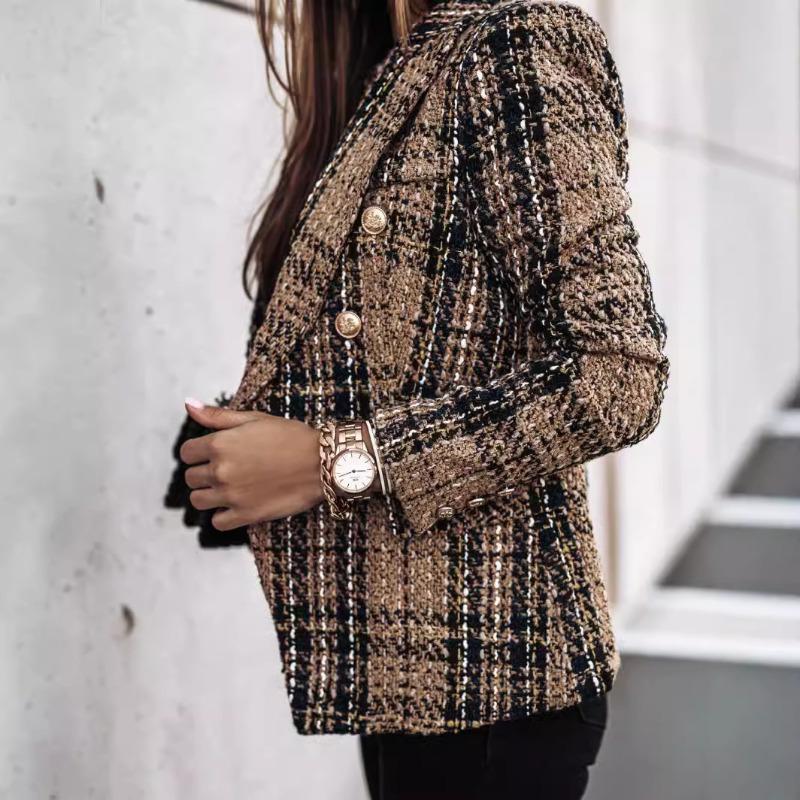 Осень и зима Новая женская одежда Популярный костюм с длинными рукавами Двубортный принтованный пиджак