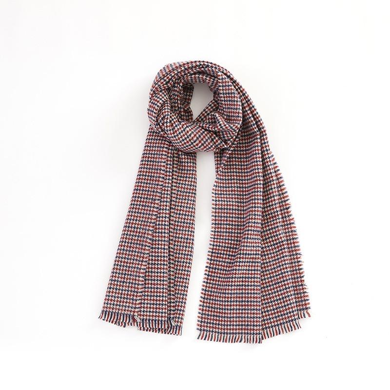 Autumn and Winter Versatile Retro Color Matching Small Plaid Scarf Comfortable and Warm Small Thousand Bird Plaid Shawl Scarf Elegant