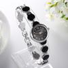 Quartz Dial Black Stone Silver Bracelet Women Wristwatch Casual Watch