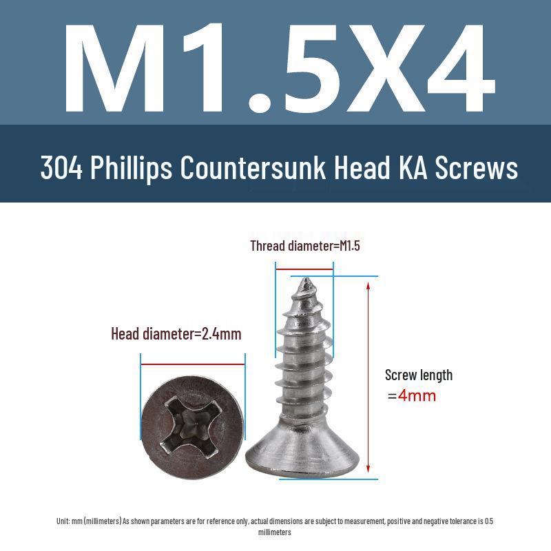 Yigu 304 Stainless Steel Phillips Flat Head Self-Tapping Screws M1-M2.5