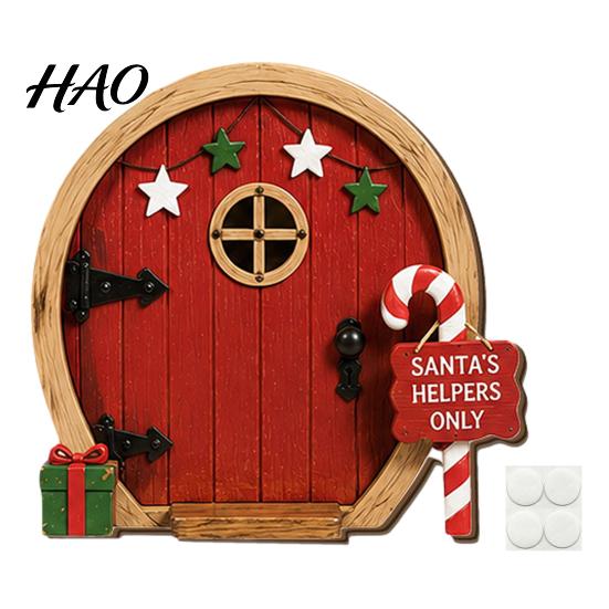 Christmas Gift for Kids Fairy Door Wall Decoration, Solid Wood with Adhesive Backing Design, Wooden Elf Decor Miniature Tiny Tree Trunks And