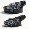 American Retro Belt with High-end Design, Metal Skeleton Hollow Rivets, Punk Style, Dark Style Waist Belt