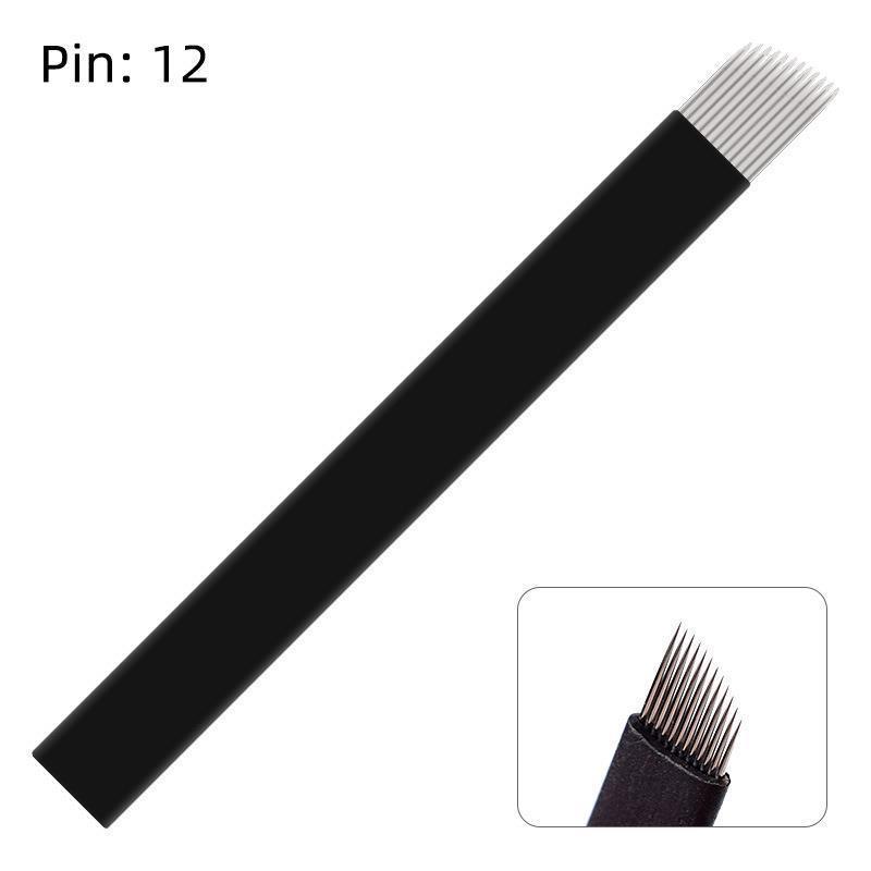 10Pcs Disposable Microblading Needles With Stainless Steel Tip Black Handle For Permanent Eyebrow Tattoo Salons