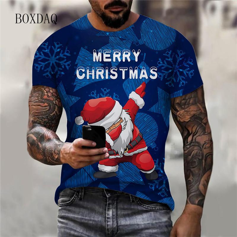 3d Print Cartoon Santa Claus Men's T-shirts Short Sleeve Round-Neck Christmas Style Street Male Tees 6XL Plus Size Tops New Year