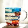 Artistic Book Stack Glass Coffee Mug Large Capacity Clear Glass Floating Effect Book Lover Gift