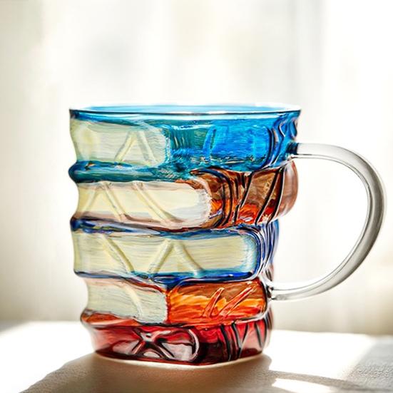 Artistic Book Stack Glass Coffee Mug Large Capacity Clear Glass Floating Effect Book Lover Gift