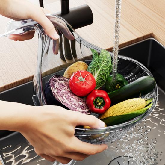 Корзина для мытья фруктов и овощей с ручкой, пищевая, без BPA, легко моется, многофункциональная раковина для мытья фруктов с дренажными отверстиями