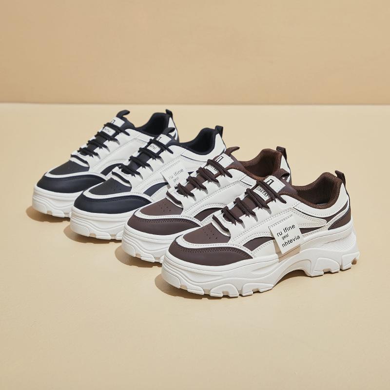 Женские кроссовки на толстой платформе, повседневные нескользящие кроссовки из искусственной кожи для ходьбы, удобные кроссовки для бега для женщин, легкие теннисные туфли на шнуровке