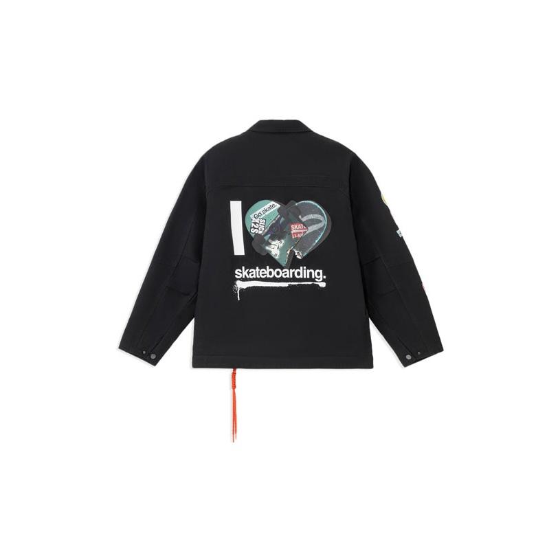 Li Ning X Og_Slick Collaboration Skateboard Series Cartoon Pattern Printed Freeneck Cotton Jacket Winter Men Jacket Black AJMS017-2