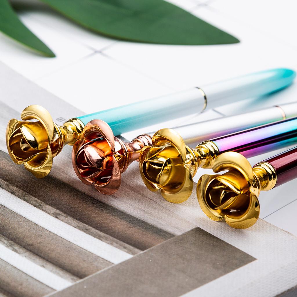 1 шт., красивая металлическая шариковая ручка с цветком розы, интересная шариковая ручка, школьные канцелярские принадлежности, школьные канцелярские принадлежности