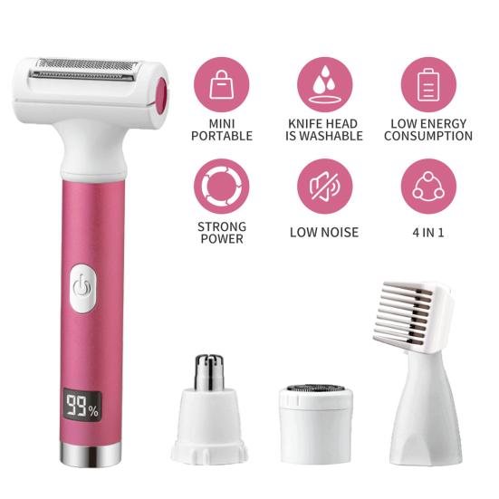 Женская электробритва с 4 головками, светодиодный дисплей, USB-зарядка, портативная