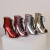 Gold Silver Heels Ankle Boots For Women Sexy Peep Toe Lace Up Boot Party Jazz Latin Dance Stilettos Shoes Ladies Party