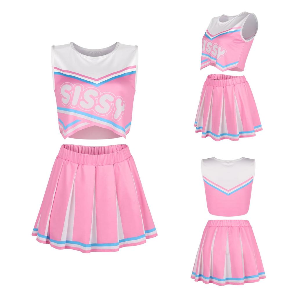 LittleForBig Unisex Cheerleader Dress with Shiny Satin Skirt, Silky Sleeveless Dress, Pink, Size 2XL