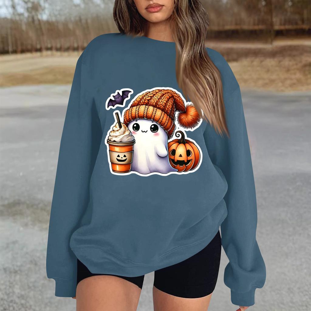 Женский повседневный модный трикотажный спортивный топ с длинными рукавами, свободный крой, Хэллоуин