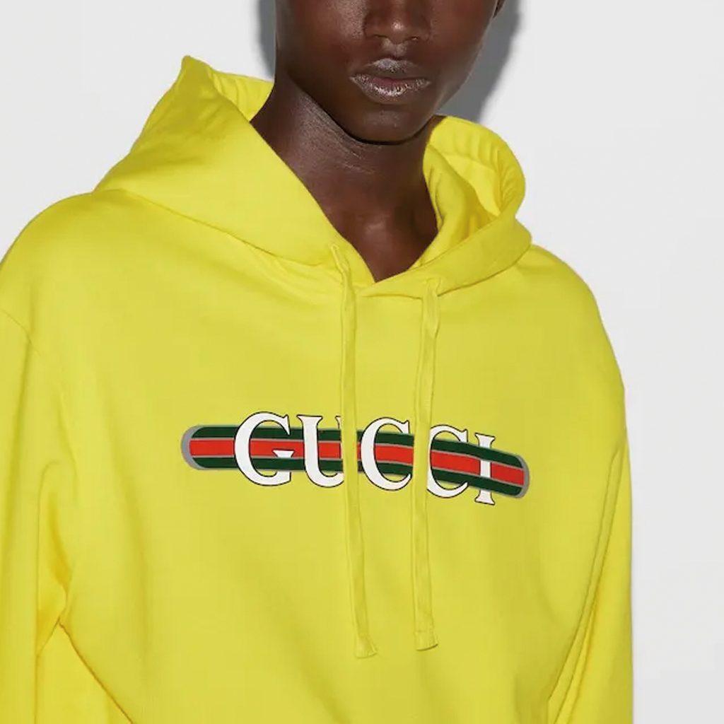 Gucci Толстовки Мужские Желтые С Капюшоном Несъемные Средней Плотности 788086-XJGKR-7218