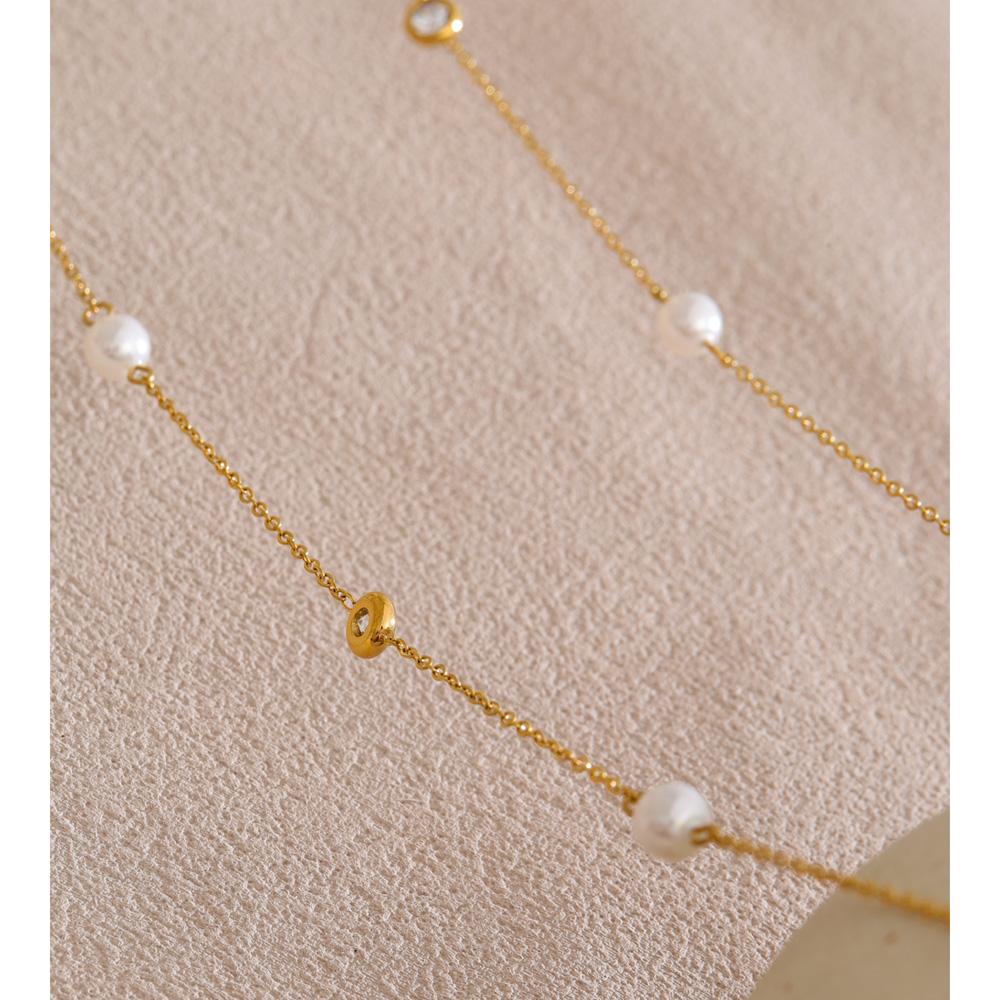 Eetit New Square Chain Stylish Stainless Steel Simulated Pearls Layered Stacking Necklace Women Fashion Charm Collar Jewelry