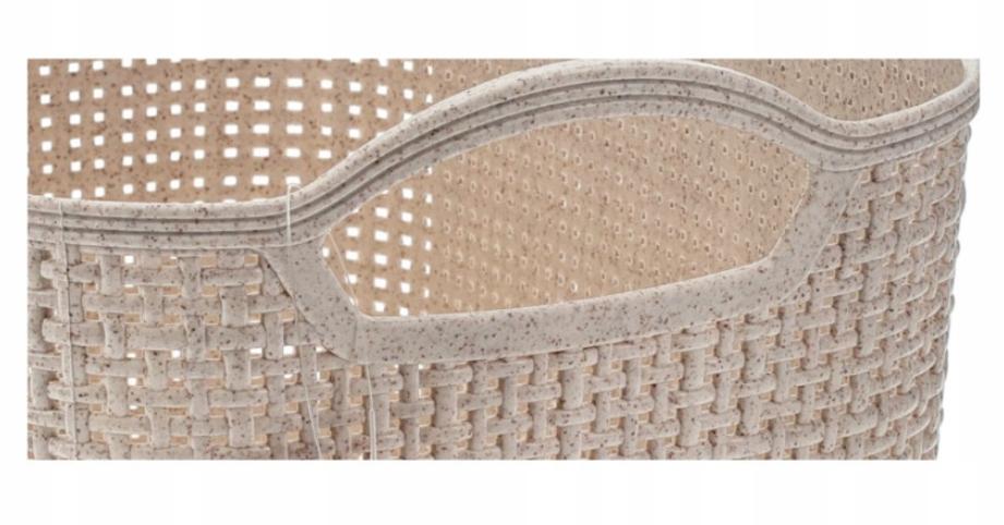 Koszyk plastikowy 35x29x13 cm beżowy, pleciony i praktyczny z uchwytami
