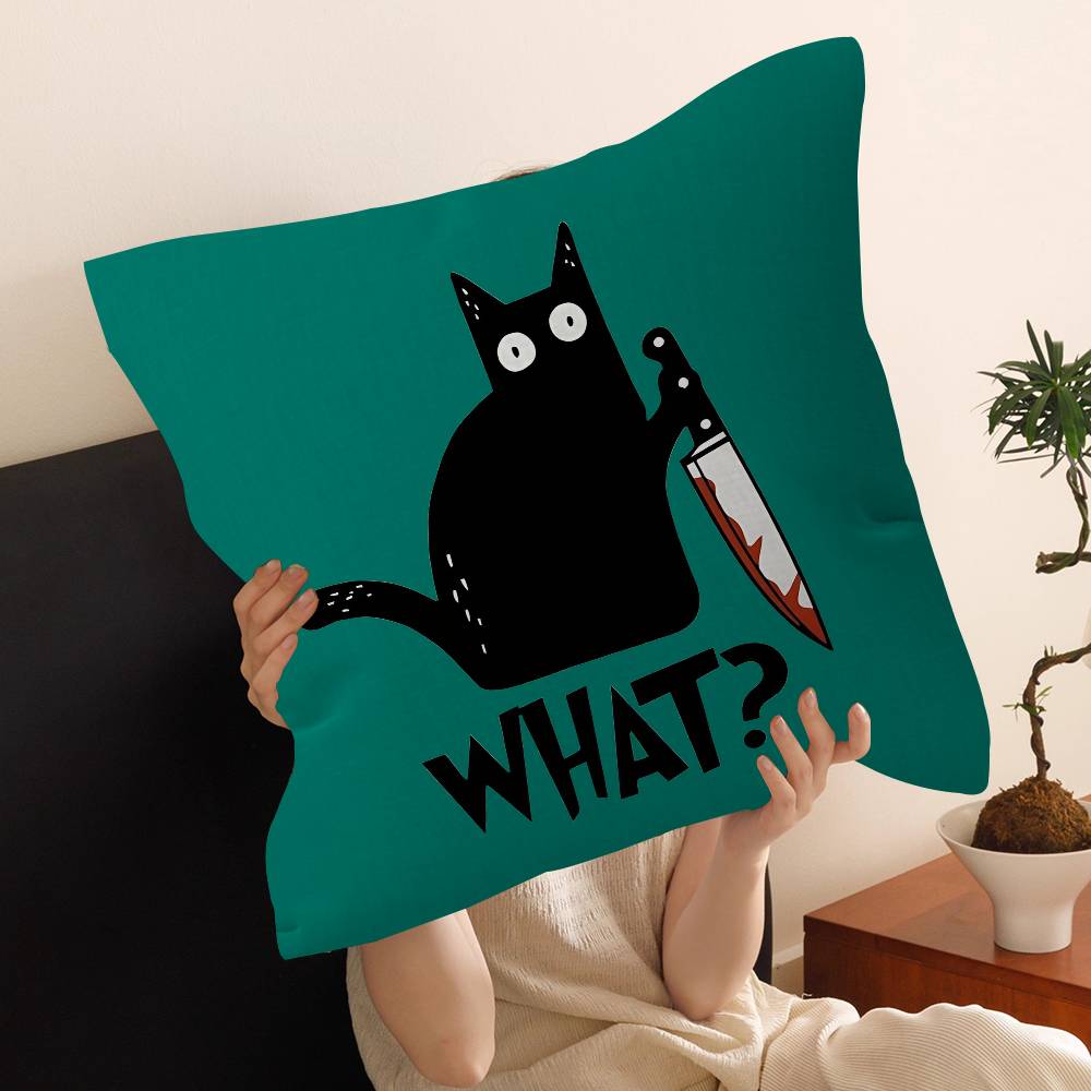 Black Cat Pillow Covers Cartoon Sofa Decorative Home Doublesided Printing Short Plush Cute Cushion Cover