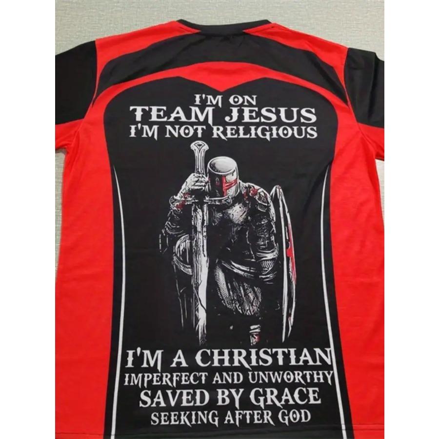 Мужская креативная футболка с принтом Christian Slogan And Knight Graphic, повседневная, с круглым вырезом и коротким рукавом, слегка эластичная, для летнего отдыха на свежем воздухе