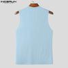 INCERUN Men Summer Sleeveless Rib Zipper Casual Skinny Tank Tops
