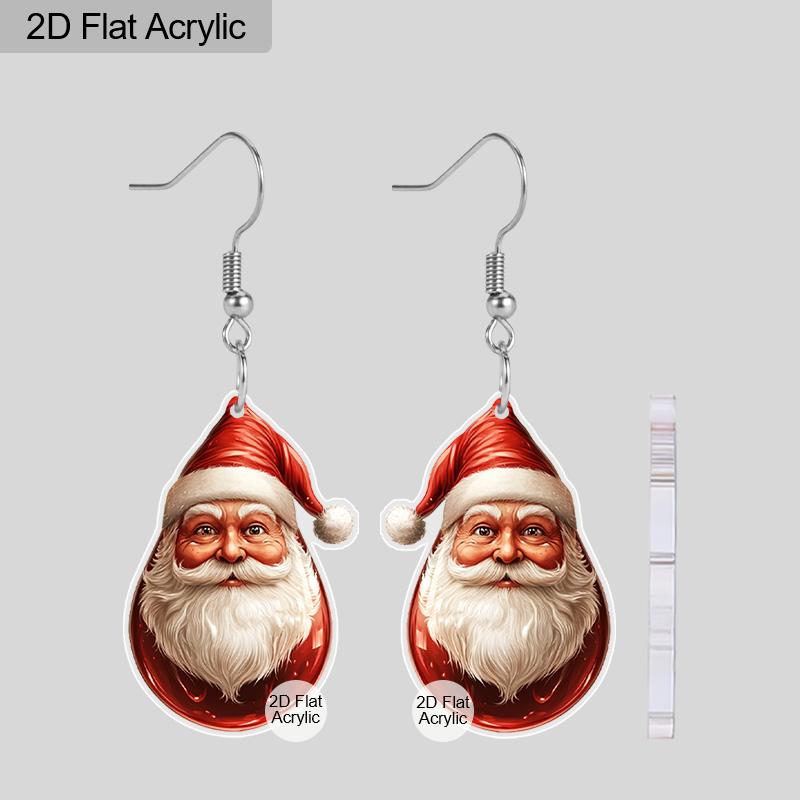 2D Flat Chic Santa Claus Acrylic Earrings for Women Christmas Earrings Holiday Celebration Ears Jewelry Christmas Gifts