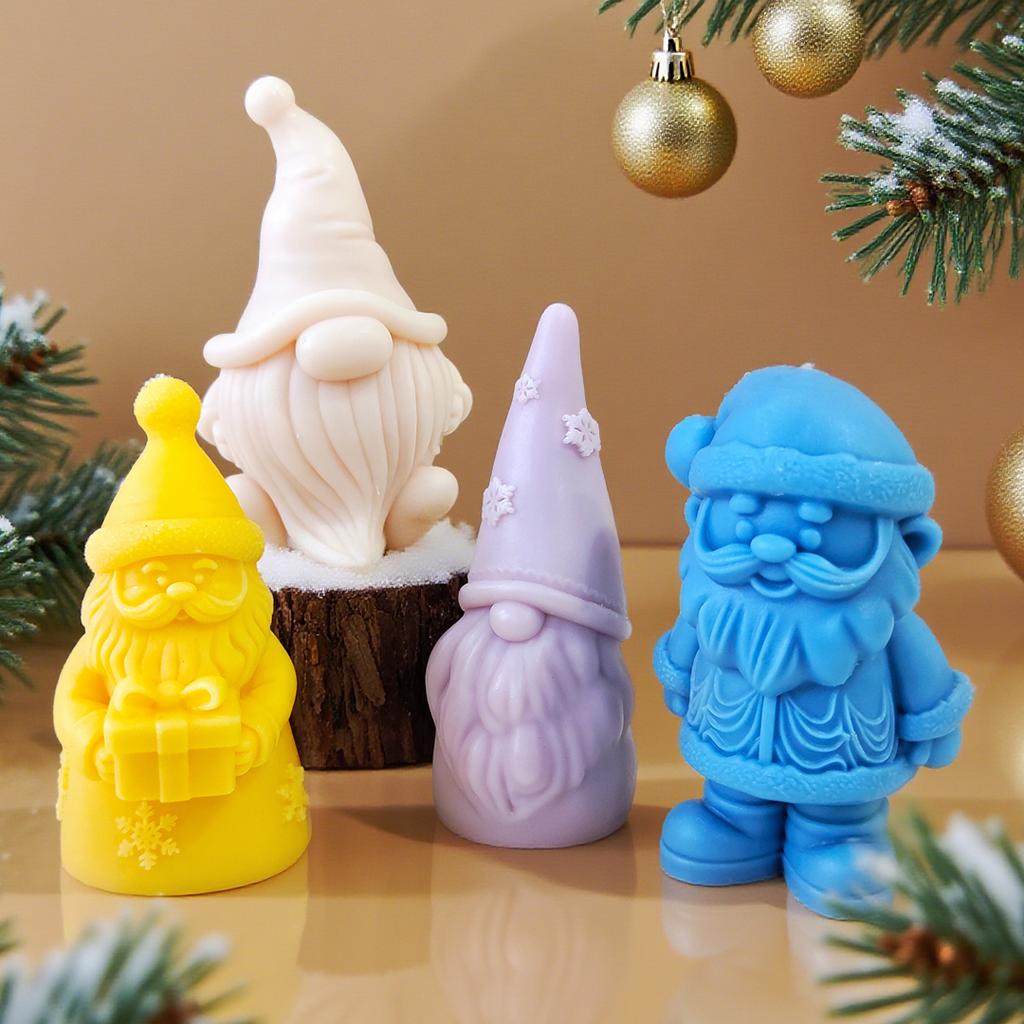Christmas Candle Silicone Mold DIY Dwarf Santa Claus Aroma Plaster Resin Mould Bearded Old Man Christmas Candle Making Supplies