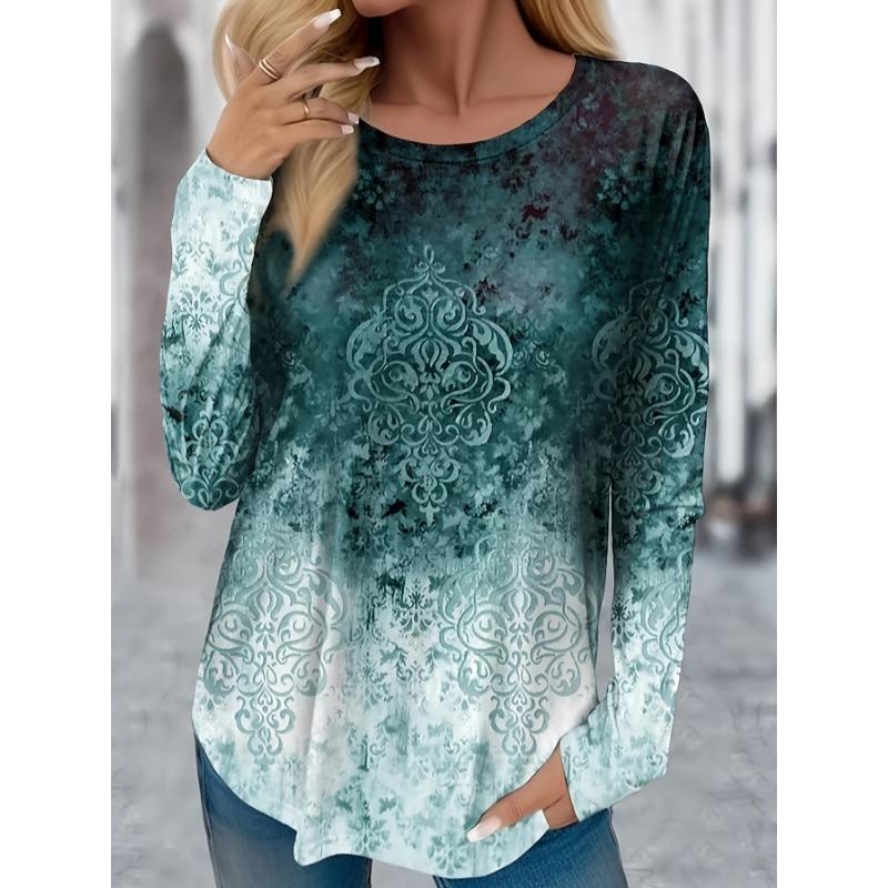 Женская футболка 3D Леопардовый Ретро Принт Модная С длинным рукавом Круглый вырез Обычный Топ Праздник Выходной Весна Осень