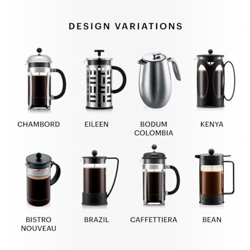 BODUM CHAMBORD French Press Coffee Maker, 350ml, Silver, Stainless Steel Filter, Glass Beaker, Immersion Coffee Maker [Authentic] 1923-16