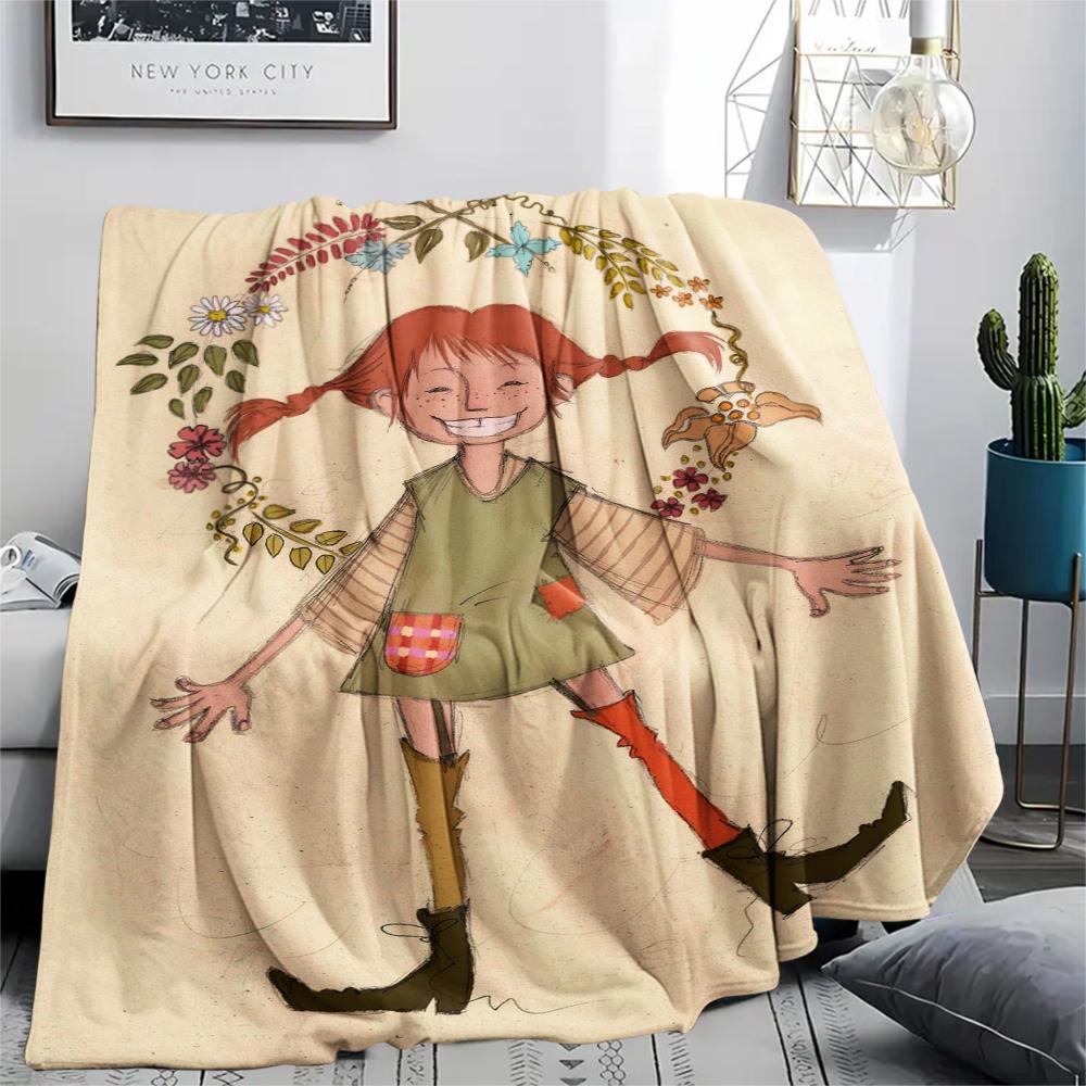 1PC Pippi Longstocking Print Flannel Blanket, High quality Comfortable for All Seasons, Home Decor, Warmth and Comfort, Perfect for Christmas Gifts113