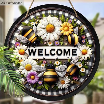 Садовое украшение, деревянные подвесные декоративные таблички, логотип "welcome", маленькие узоры с ромашками и пчелами, 2D графические изделия, подарки на новоселье для друзей