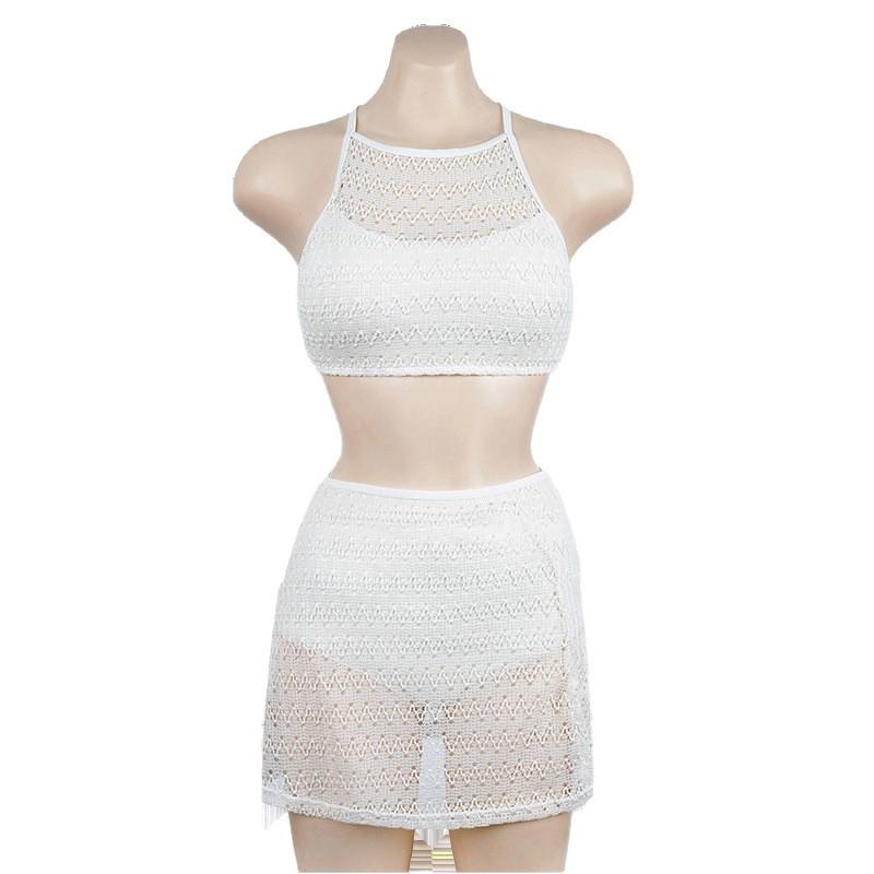 Pure desire wind sexy hollow mesh see-through skirt split bikini swimsuit female Spice Girls vacation swimsuit