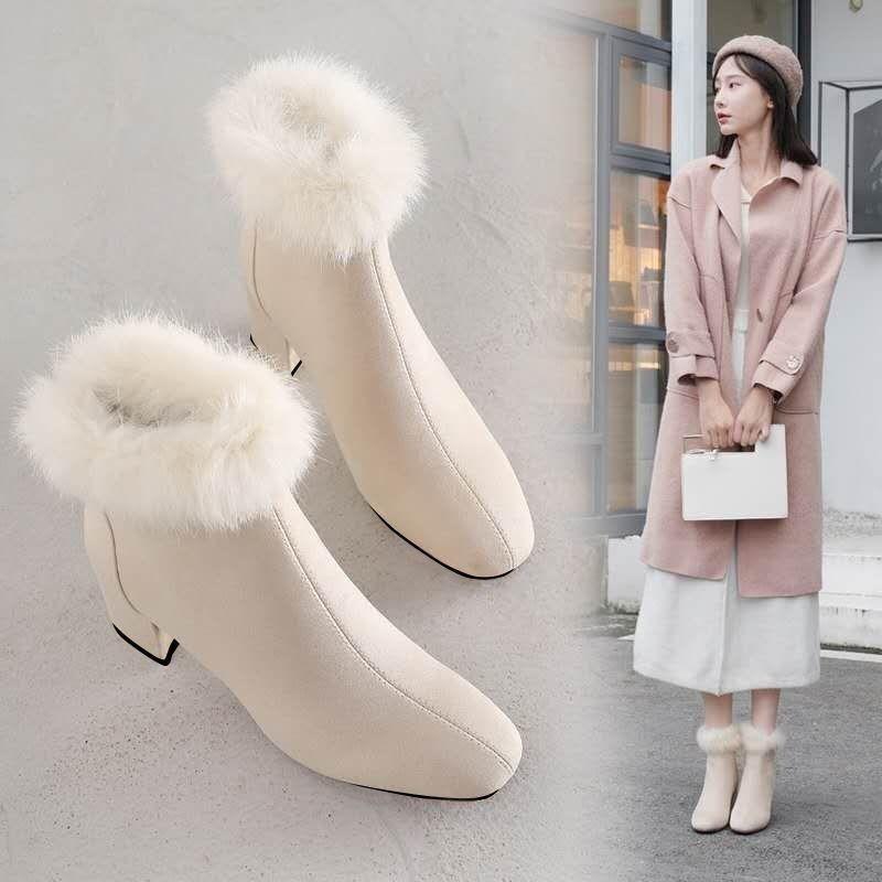 High Heels Winter Velvet Warm New Thick Heel Martin Boots Autumn and Winter Versatile with Cheongsam Outer Wear