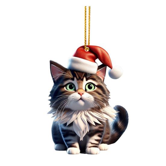 Рождественское украшение в виде кошки 2D акриловая милая кошка подвеска на елку