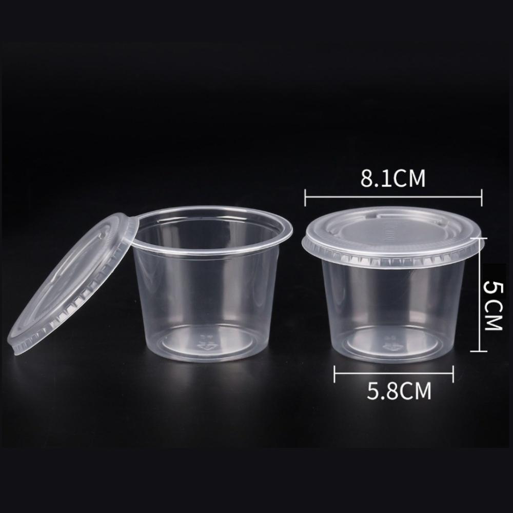 100pcs Leakproof Disposable Cups with Flat Lids Clear Pudding Bowl Ice Cream Container Party Use