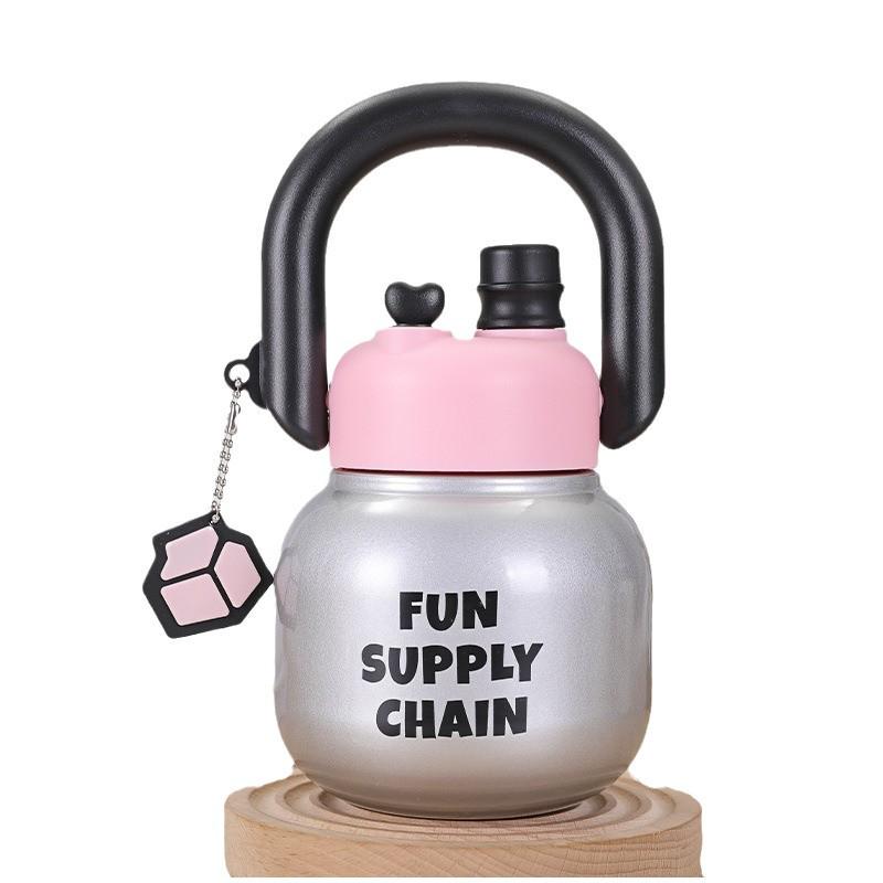 Бутылка для воды с двойной соломинкой и большим животом - Летняя чашка большой вместимости для девочек