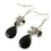 [P0127] - 'Sissi' Black Silver Designer Earrings