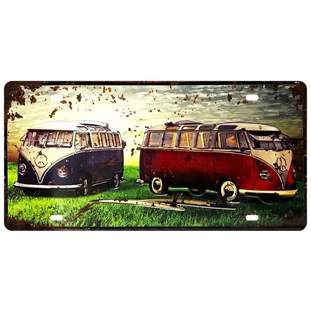 Винтажная жестяная табличка VW Bus Серф-доска Номерной знак Металлические знаки Плакат с моторным маслом для паба бара кафе гаража Ретро настенный декор