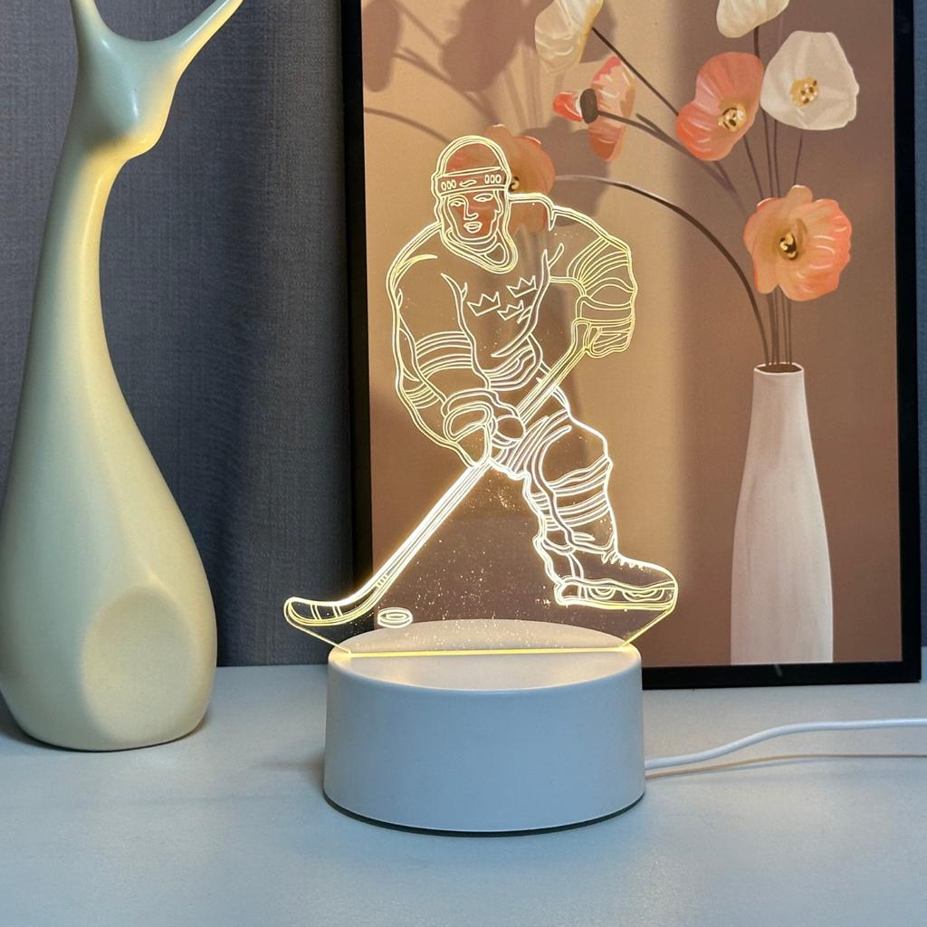 3D ночник хоккеиста, современный геометрический дизайн - питание от USB, теплое свечение, креативное украшение для стола и спальни,