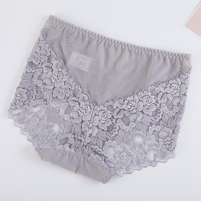 Ladies Mesh Panties High-waist Seamless Lace Underwear Briefs Transparent Silk Women Cotton Health Knickers Lingerie XXXL