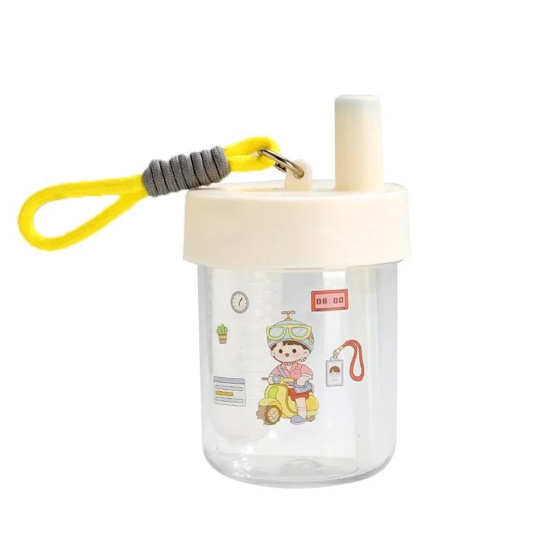 550ml Cute Children Drinking Water Bottle Straw Portable Bottle Student Couple Plastic Cup Gift School Kids