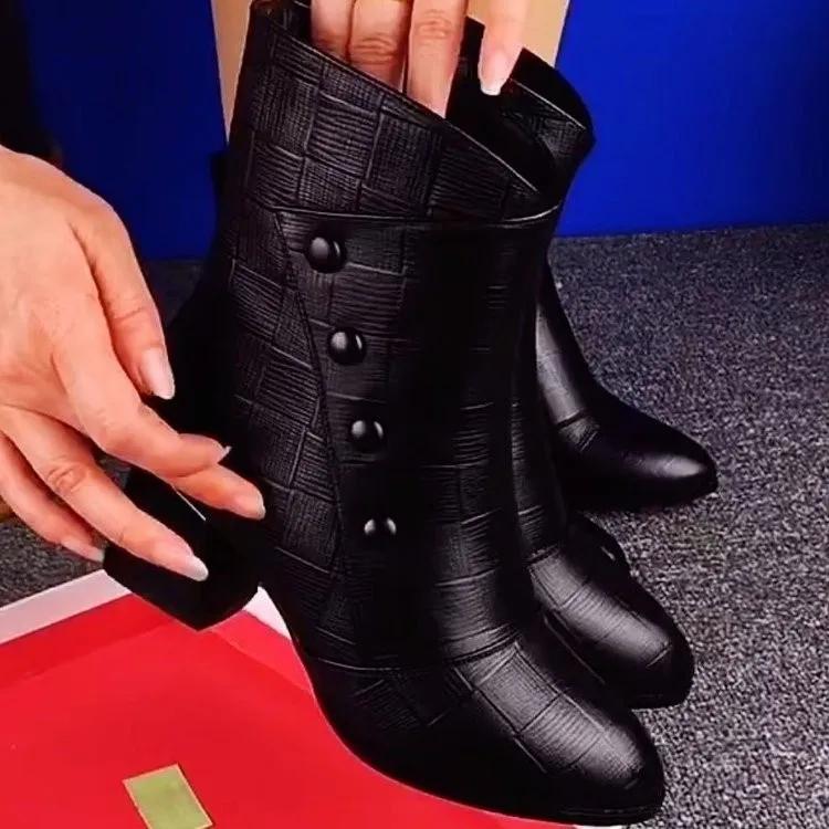 Женские модные ботильоны женские осенне-зимние новые остроконечные квадратные каблуки черные ретро вечерние женские осенне-зимние короткие сапоги