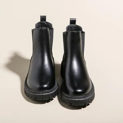 2025 Ботинки женские Челси черные до середины щиколотки на плоской платформе женские туфли женские универсальные классические лаконичные модные туфли с круглым носком