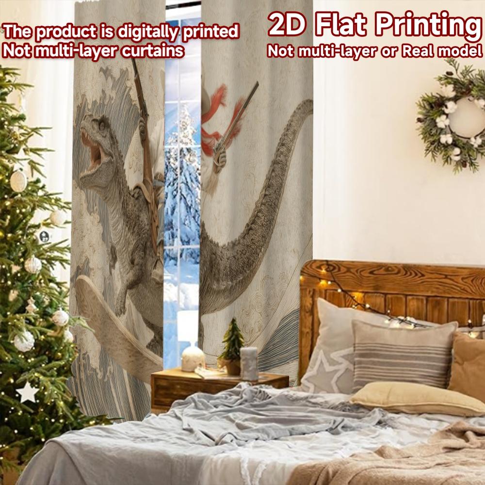 2pcs, 2D FLAT PRINTING Curtains (Without Rod) DinoRider Cat Modern Fashionable Curtainments Polyester Curtains Decorations